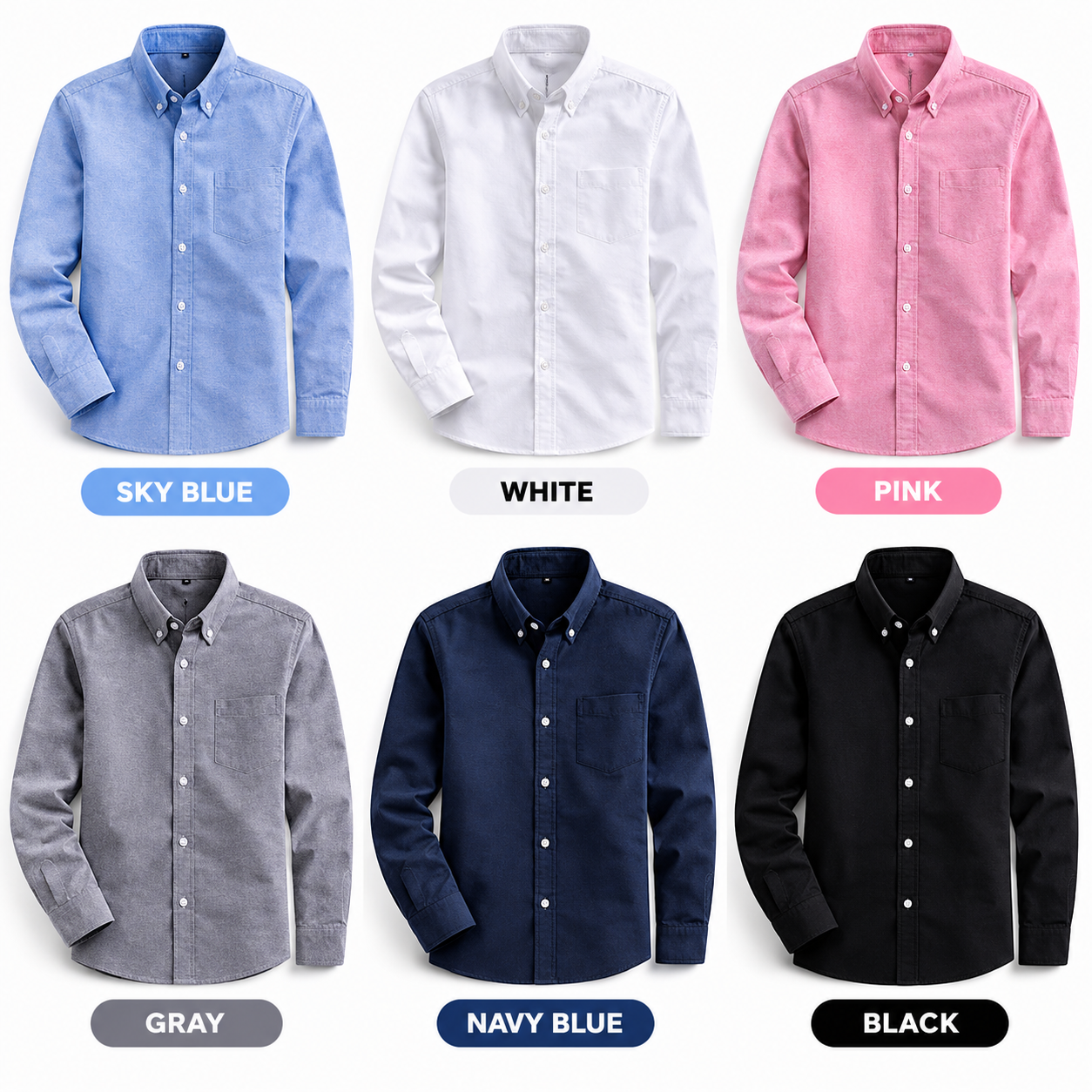 6-Pack Men’s Oxford Long Sleeve Shirts