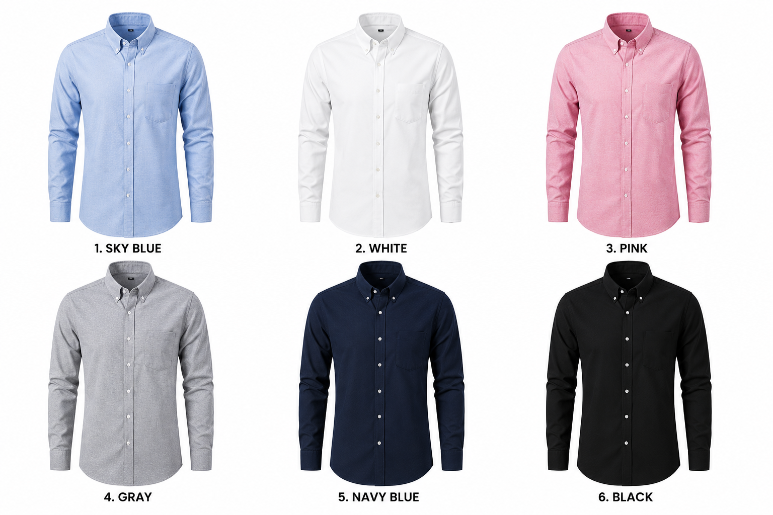 6-Pack Men’s Oxford Long Sleeve Shirts