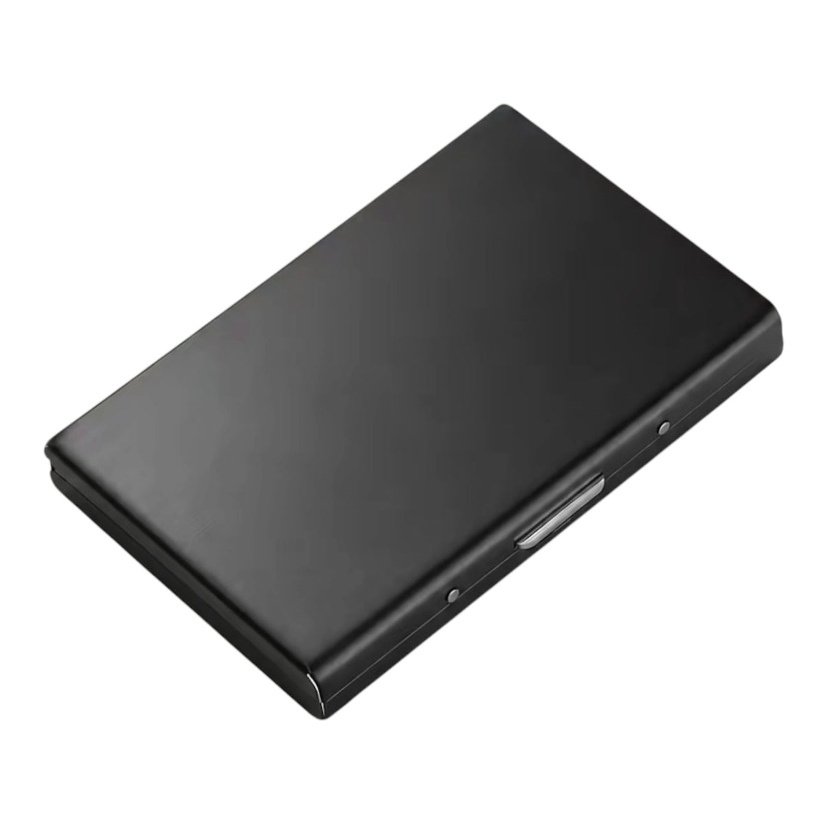 Aliasoun Store slim matte black metal business card holder with a secure latch for minimalist everyday carry